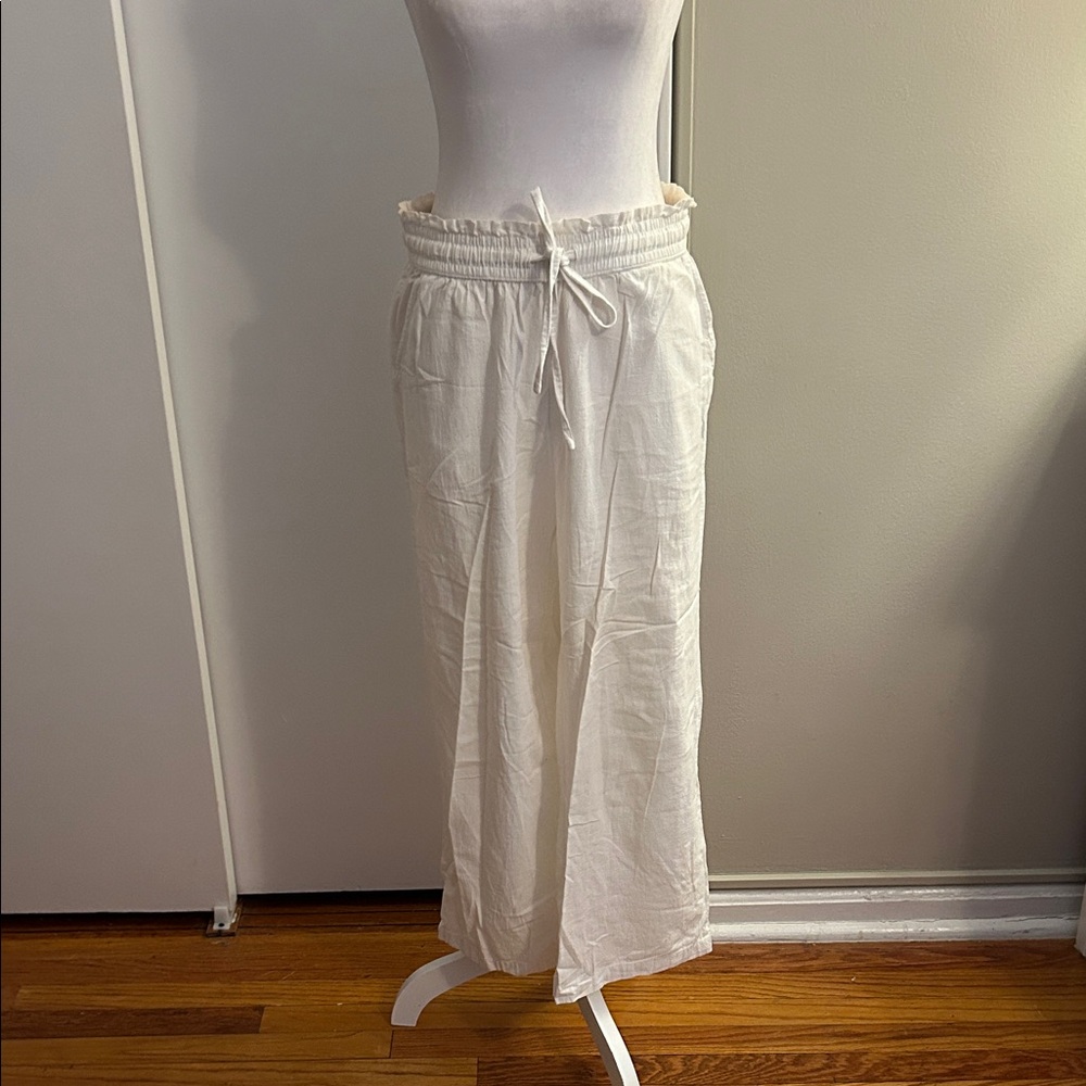 Cream Drawstring linen pants